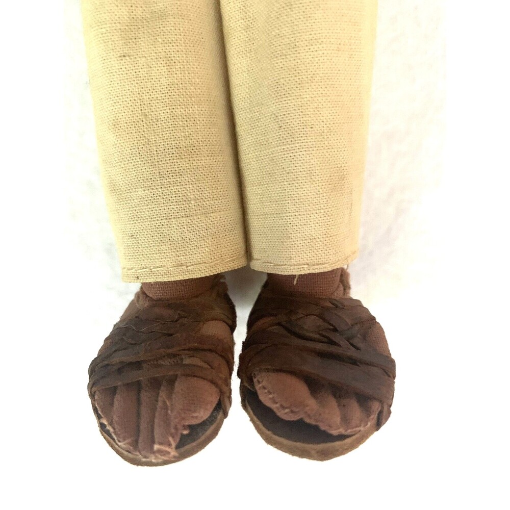 Vintage 70s Handmade Painted Mexican Boy Doll Oil Cloth 11" Folk Art Sombrero - Picture 7 of 9